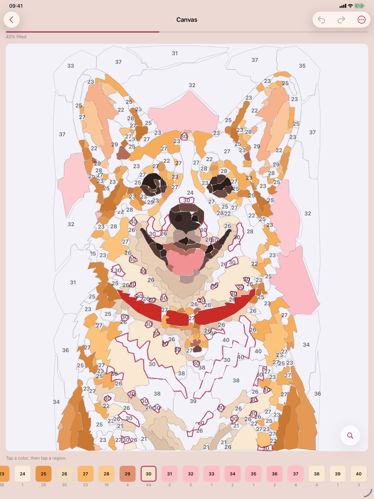 Numbered canvas with a palette on iPad